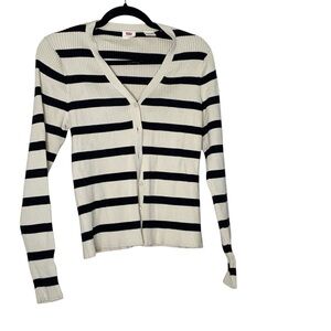 Levi's Black and Cream colored Striped Cardigan. Smaller fit. Size L